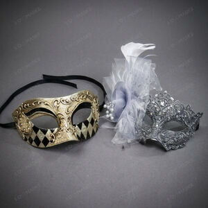 Venetian Harlequin Lace Masquerade Halloween Party Mask Gold Silver Black